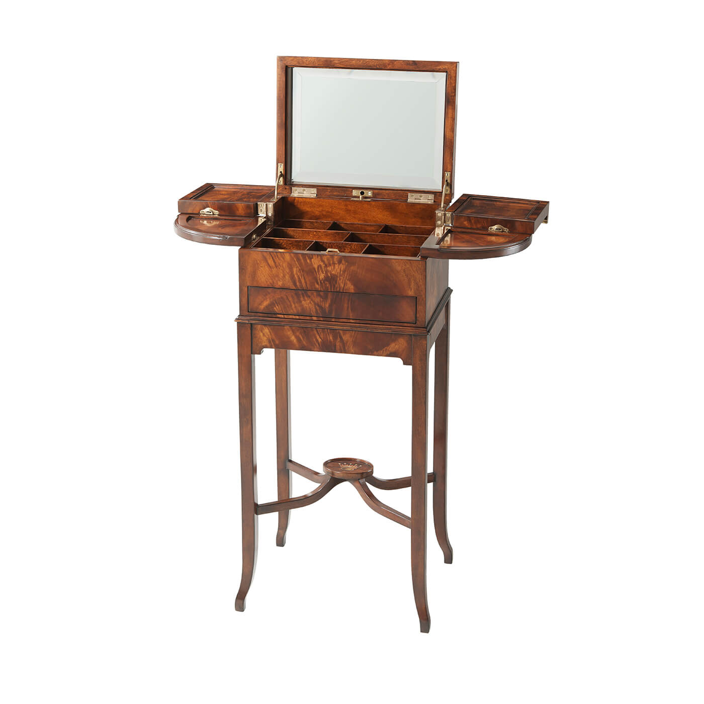 George III mahogany dressing table open, mirror view.