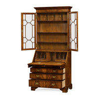 Side view of open George III secretary bookcase with drawers.