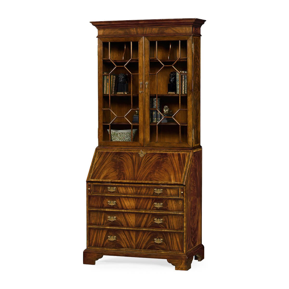 Angled view of George III mahogany secretary bookcase.