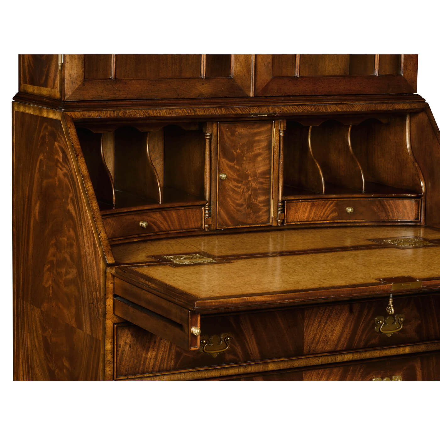 Close-up of desk area in George III secretary bookcase.