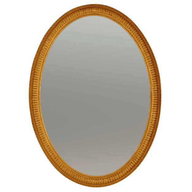 Oval giltwood mirror with elegant frame detailing.