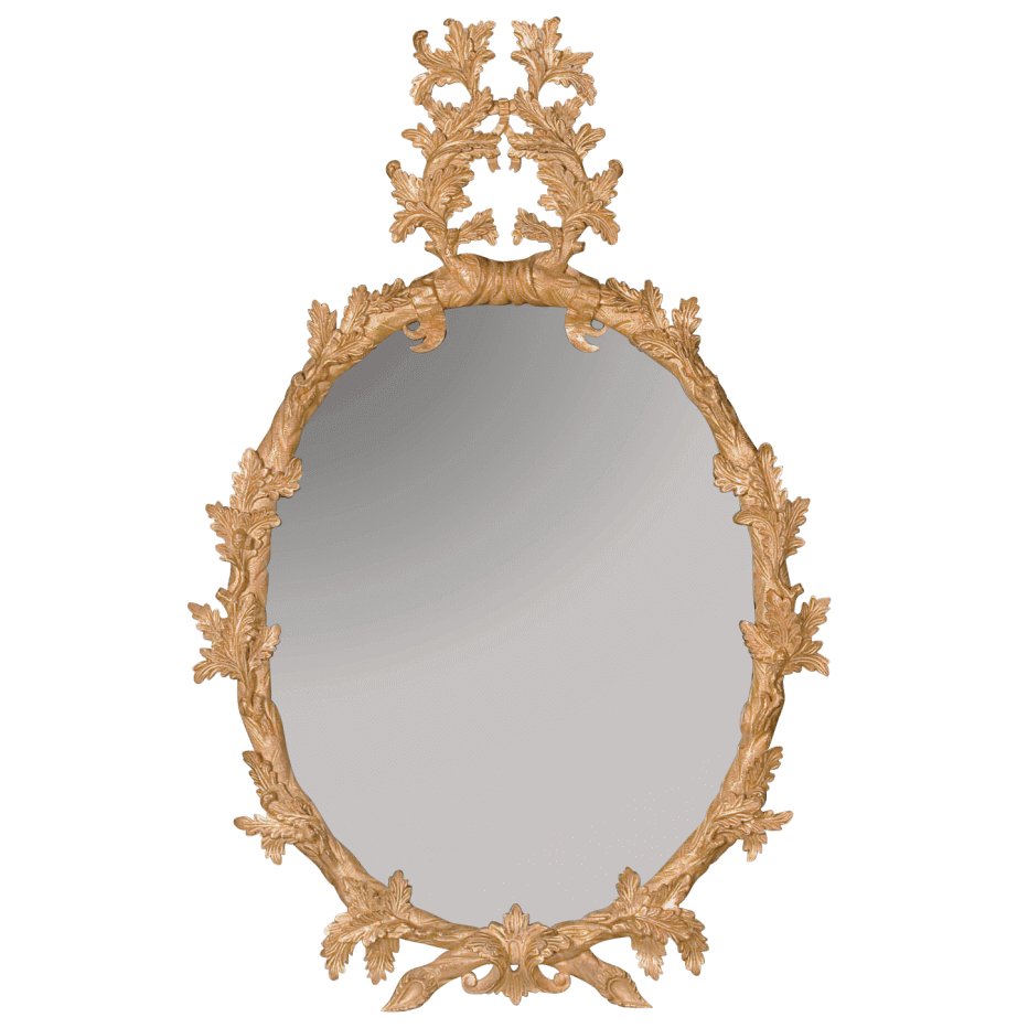 Oval George III mirror with carved oak leaf design.