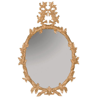 Oval George III mirror with carved oak leaf design.
