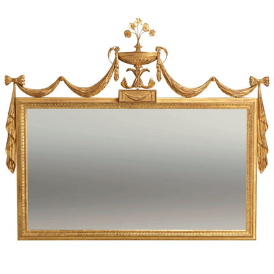 Gold George III overmantle mirror with ornate detailing.
