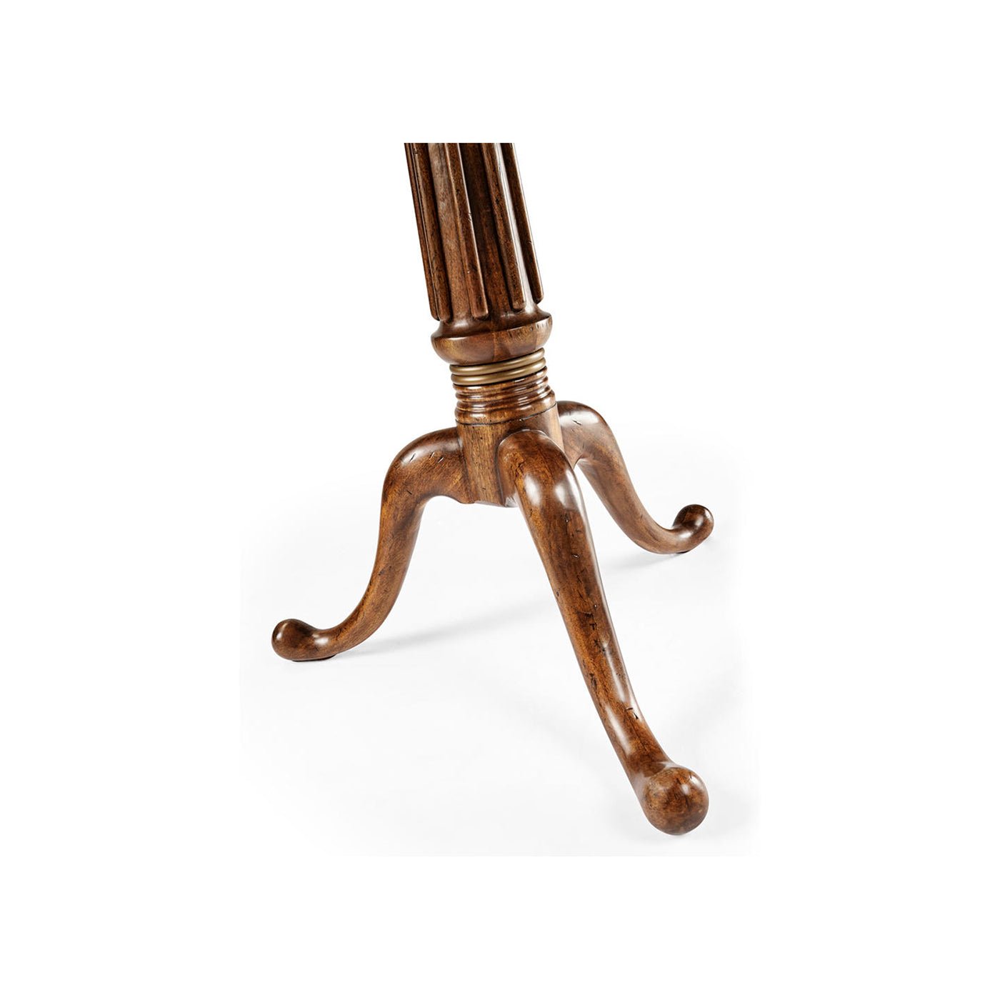 Elegant curved legs of center table in wood finish.
