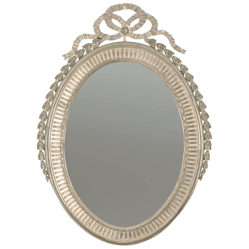 Ornate George III silver gilt oval mirror, detailed design.