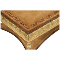 Close-up of coffee table corner with intricate detail.