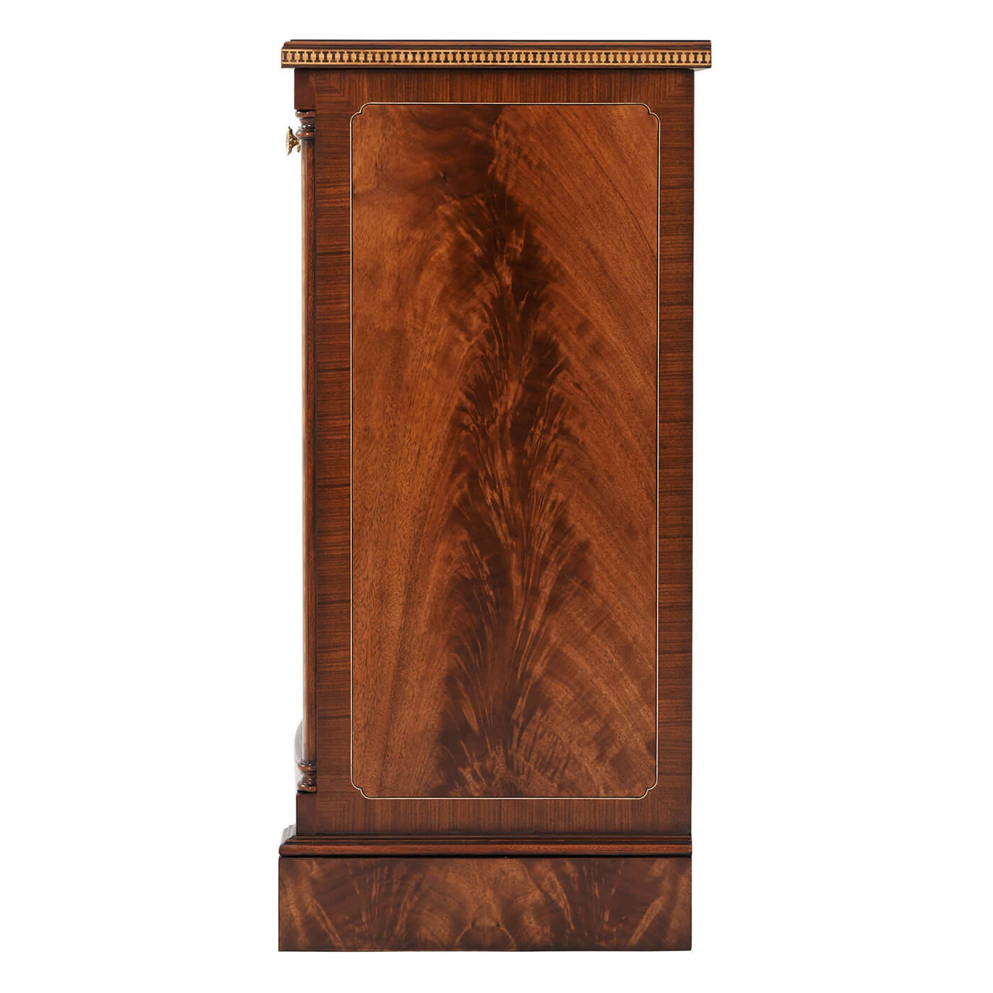 Side view of mahogany credenza showing wood grain.