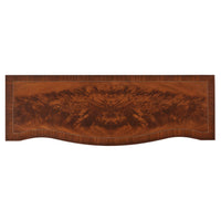 Top view of credenza with curved mahogany surface.