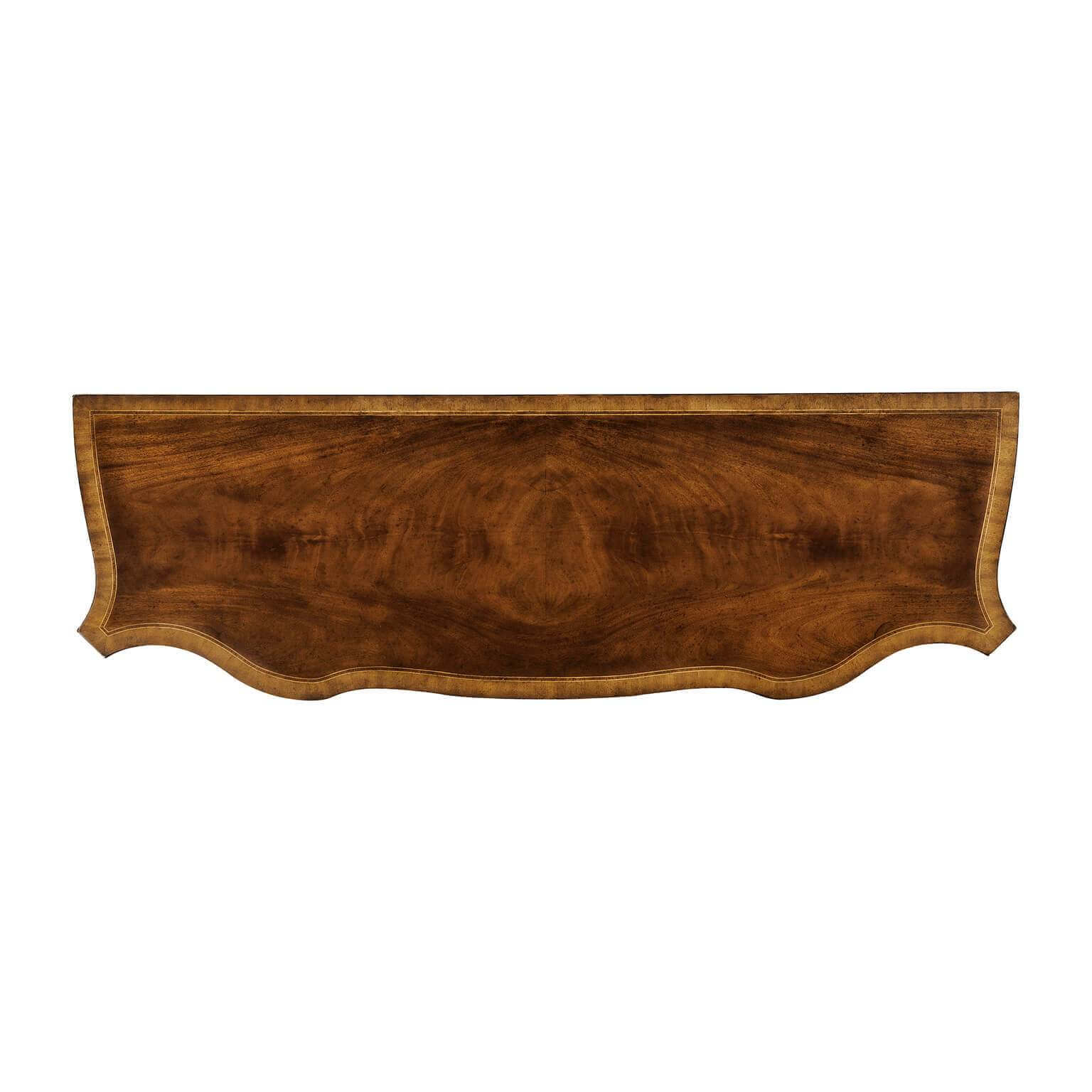 George III style mahogany sideboard, top detail.