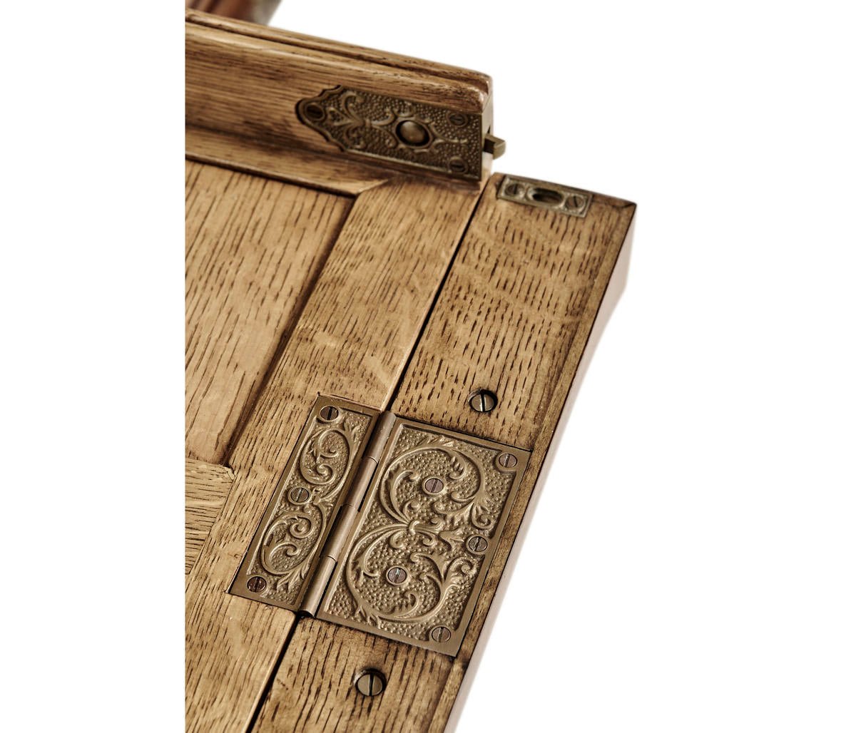Close-up of desk hinge details.
