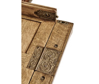 Close-up of desk hinge details.