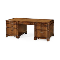 George III walnut pedestal desk, front view.