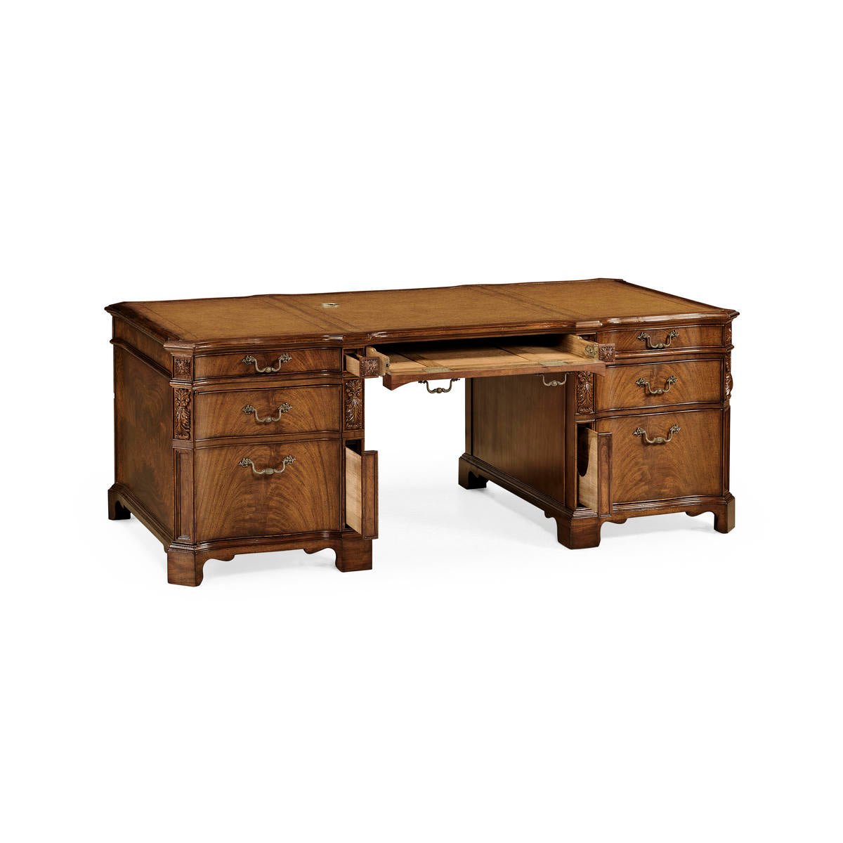 George III walnut desk with open compartments.