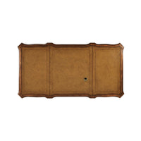 Leather top of walnut pedestal desk, top view.