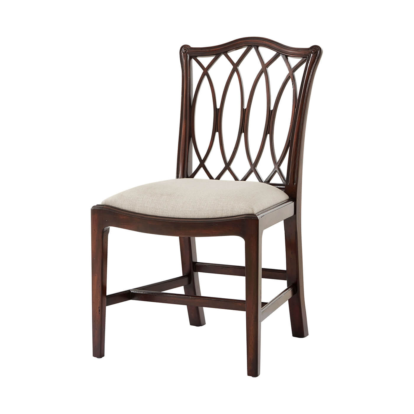 Elegant wooden dining chair with cushioned seat, front view.