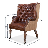 Dimensions of leather and jute barrel chair.