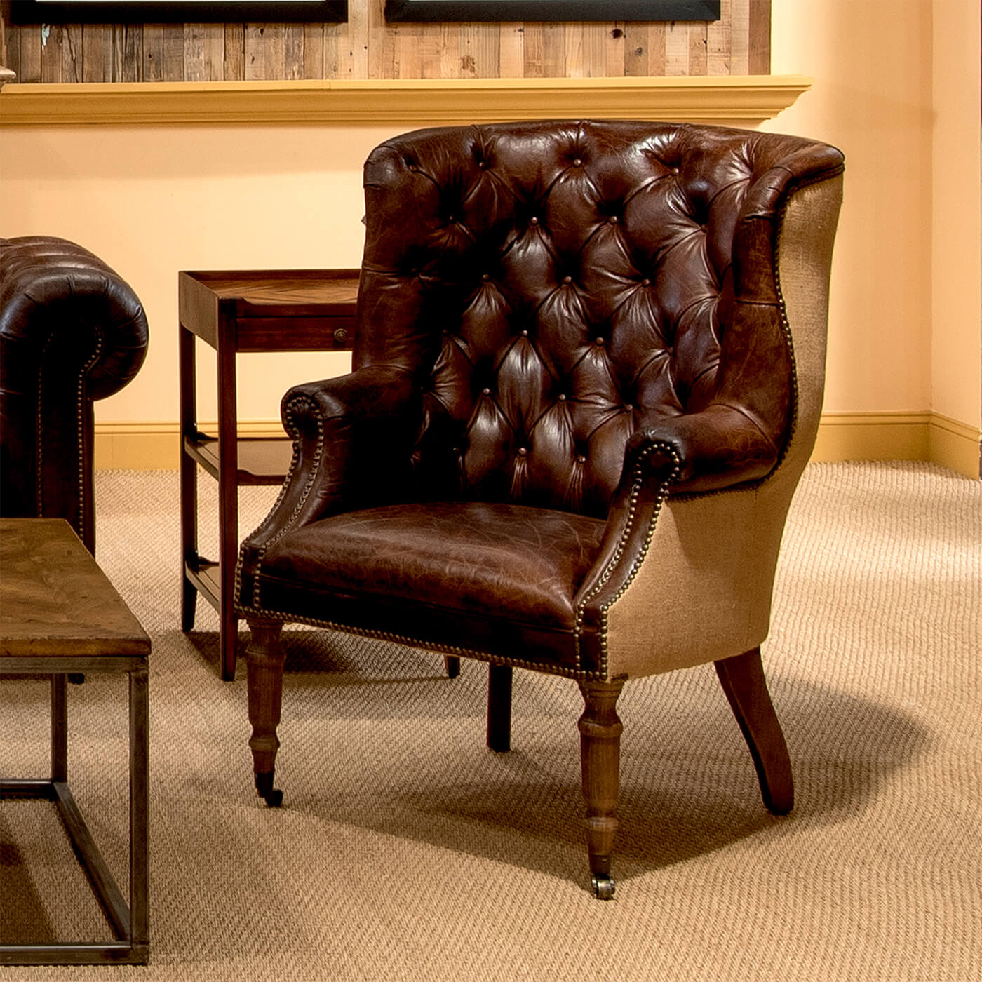 Barrel chair in cozy living room environment.