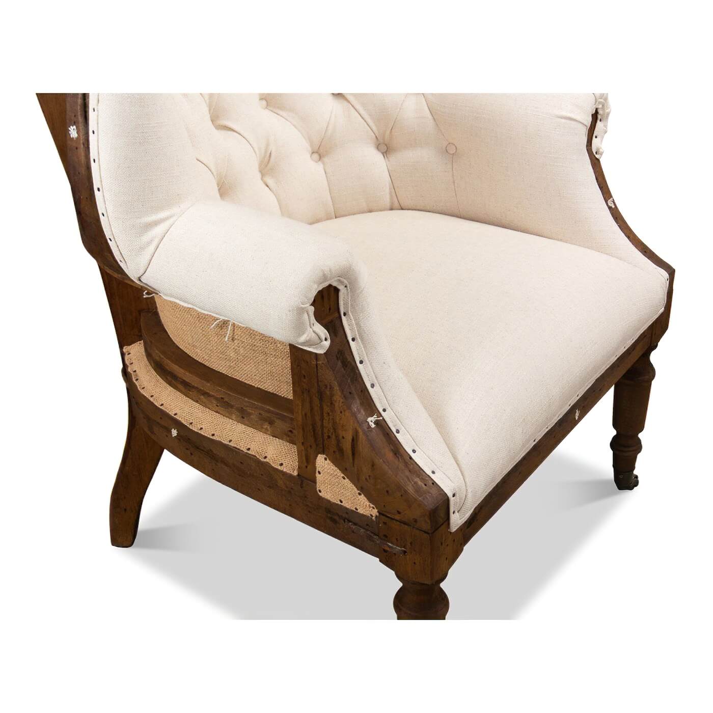 Close-up of chair arm and seat detailing.