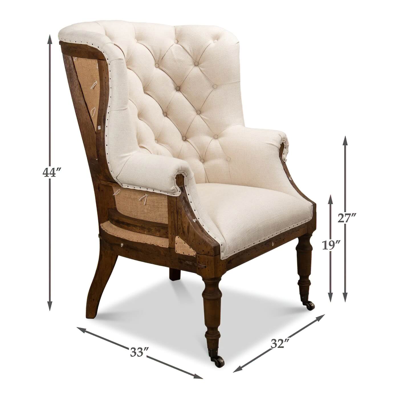 Measurements of Georgian wingchair from side perspective.