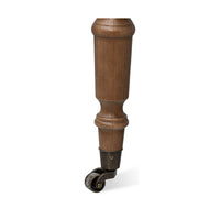 Close-up of wooden caster leg.