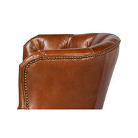 Side view of leather wingchair back detail.