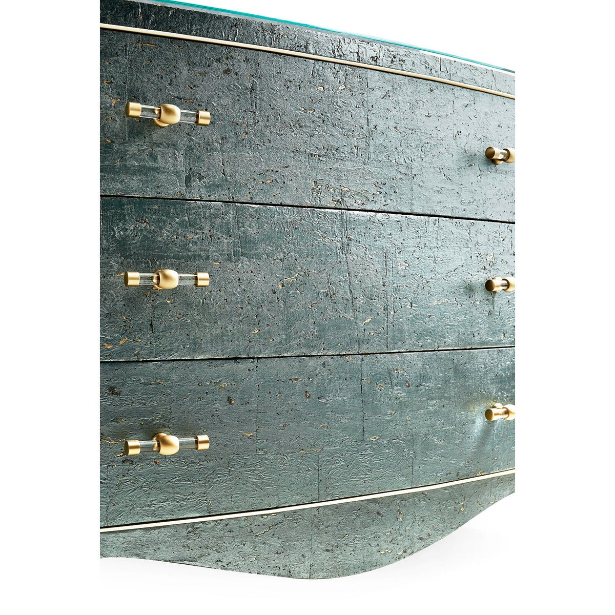 "Close-up Georgian Bow Front Bedside Chest handles."