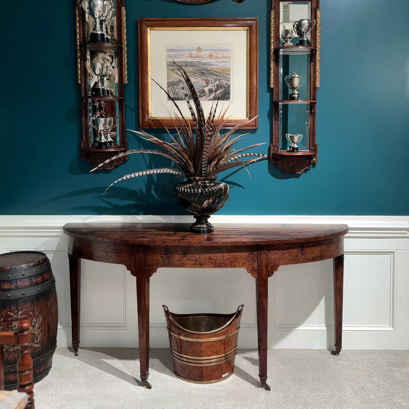 Decorated Georgian console table, displayed in elegant room.