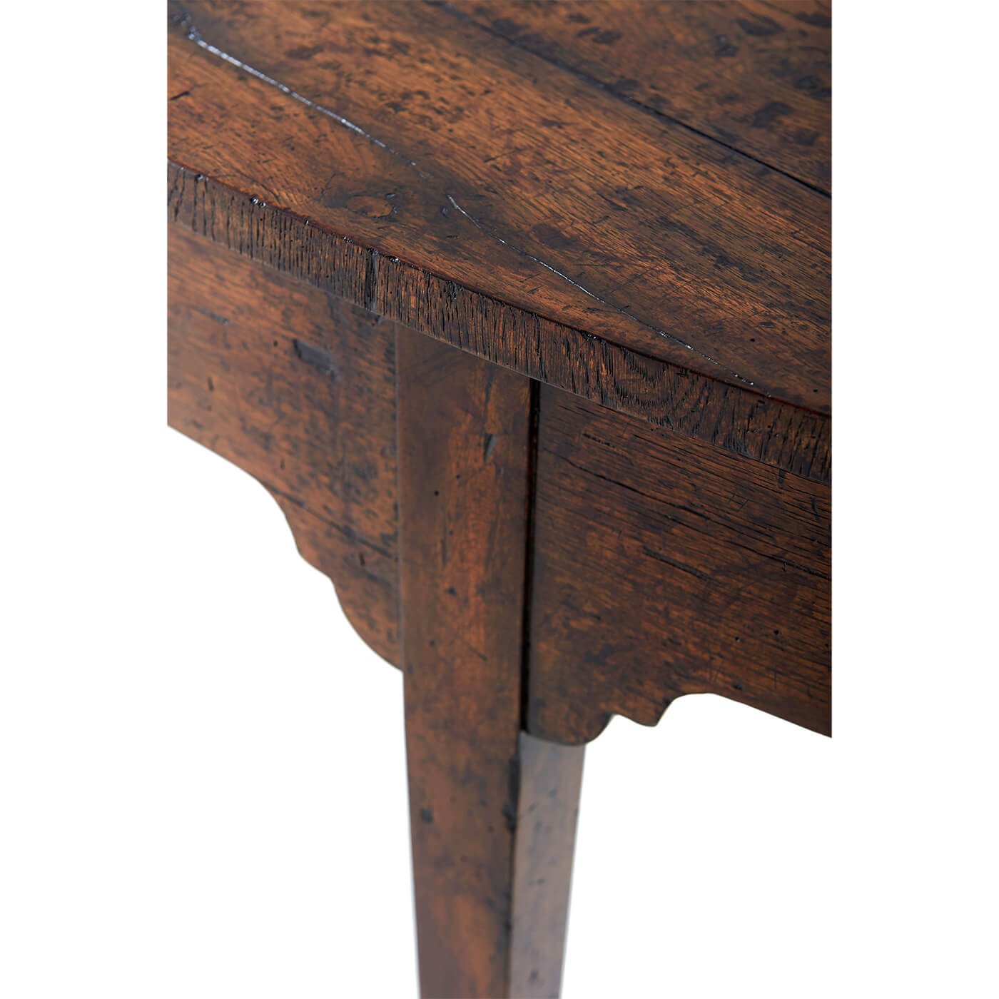 Detailed view of console table craftsmanship, wooden edge.