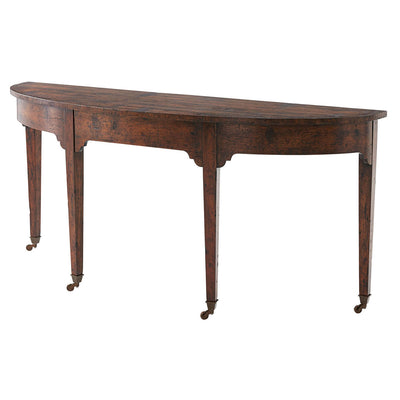 Georgian bowfront console table, full view, hardwood finish.