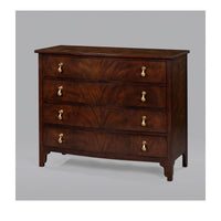 Front view of Georgian bowfront mahogany chest, gray background.