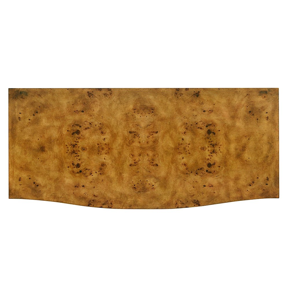 Top view of decorative burl chest design.