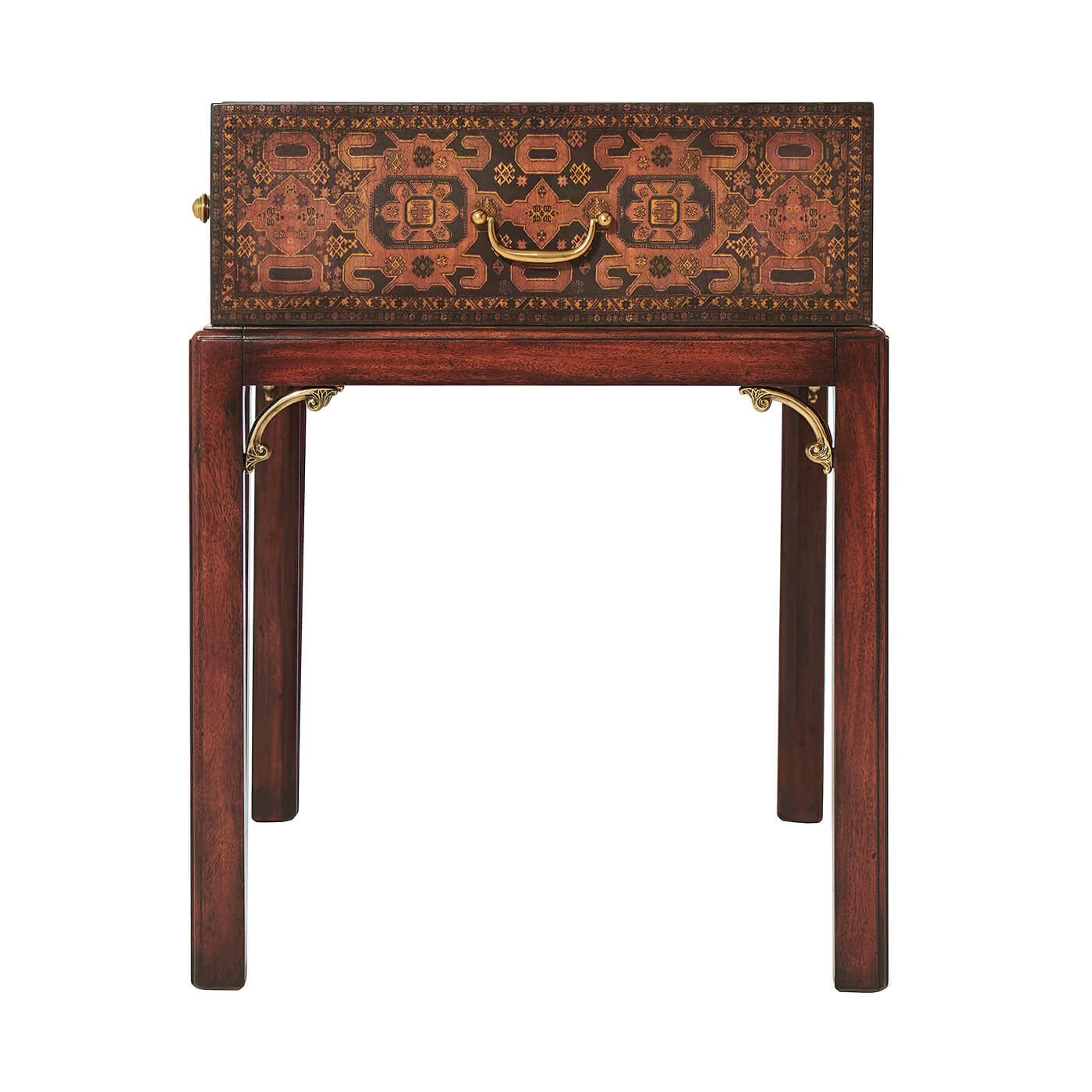 Side view of Georgian end table with handle.