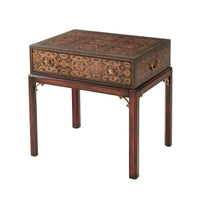 Georgian decoupage end table angled side view.