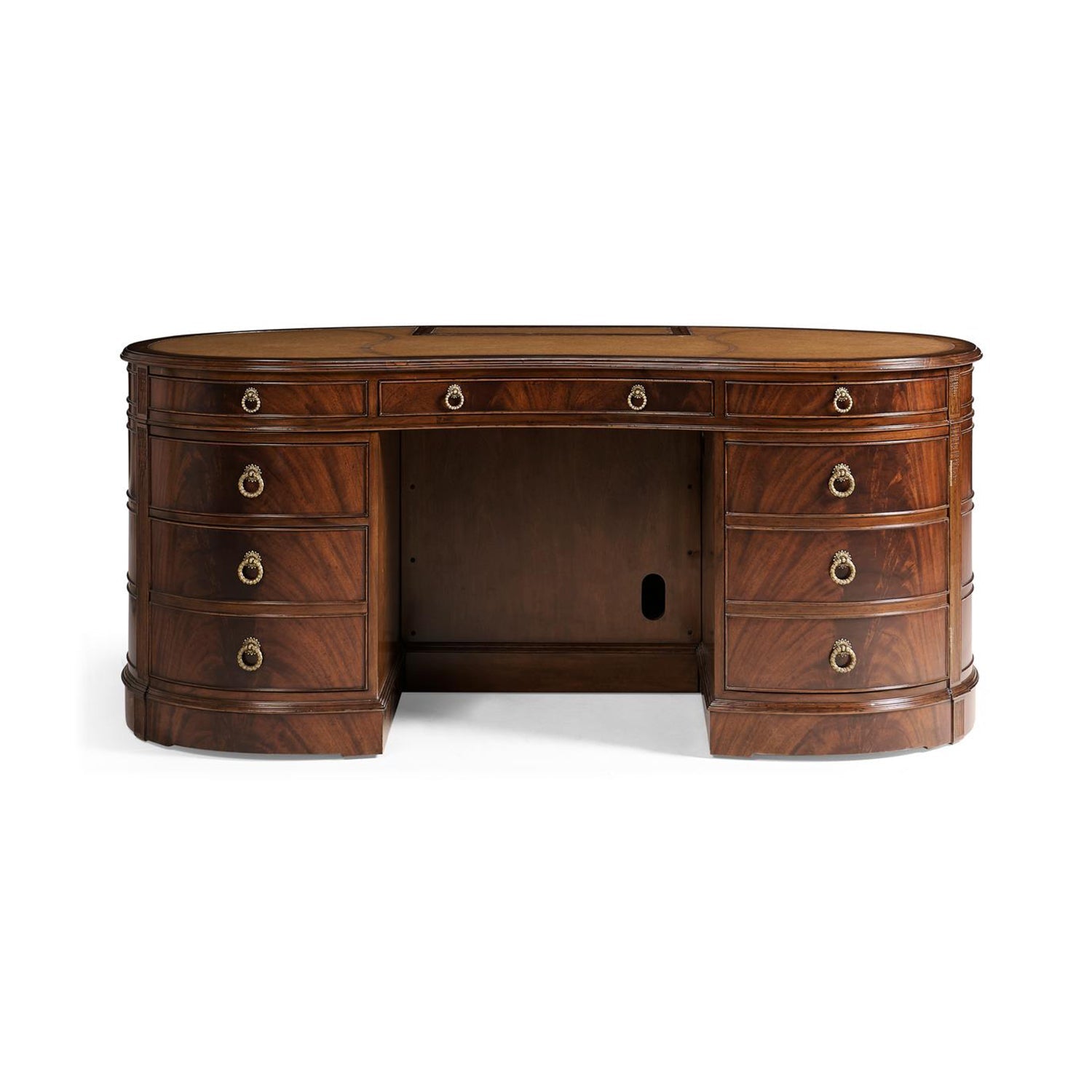 Full frontal view Georgian kidney-shaped executive desk.