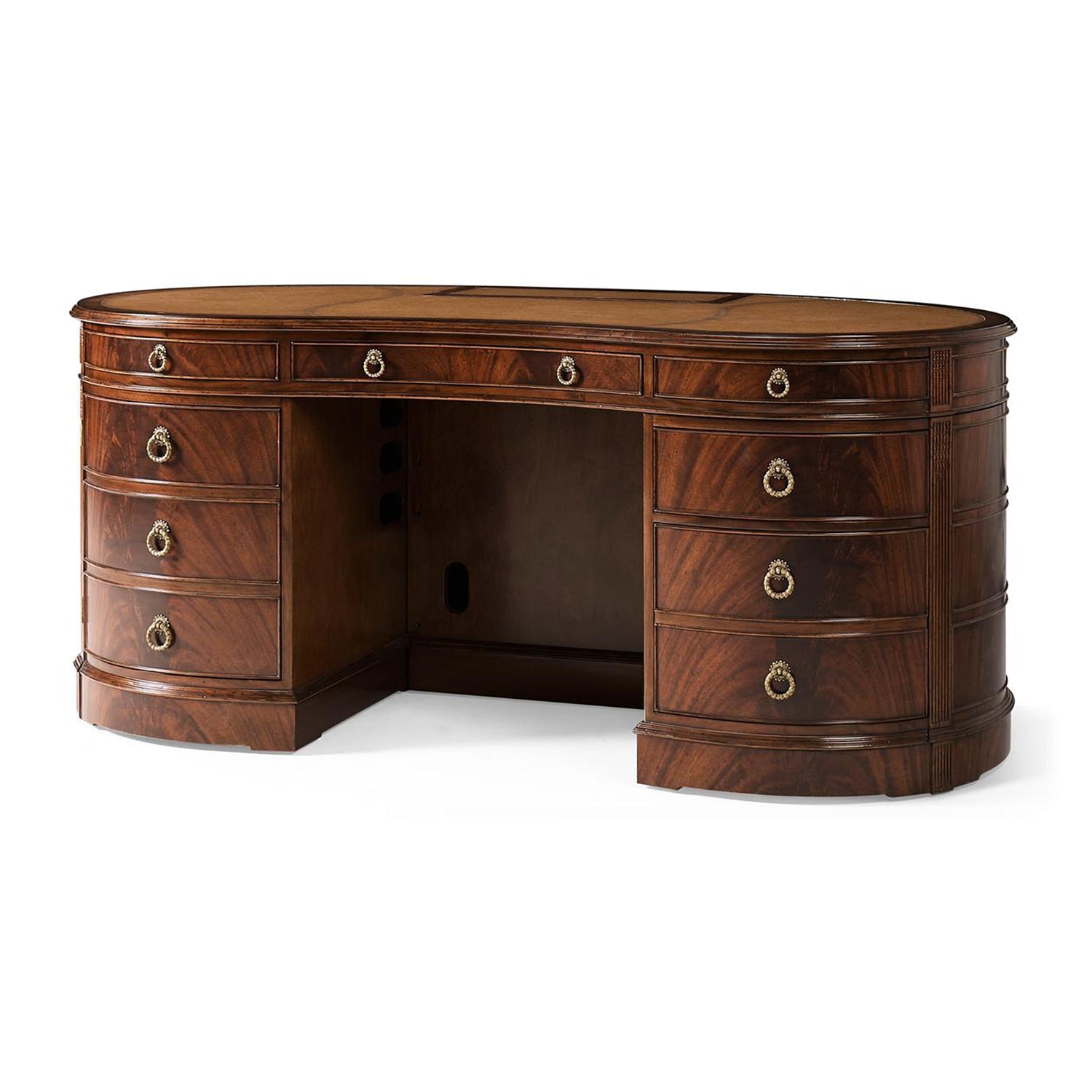 Front view of Georgian kidney-shaped executive desk.