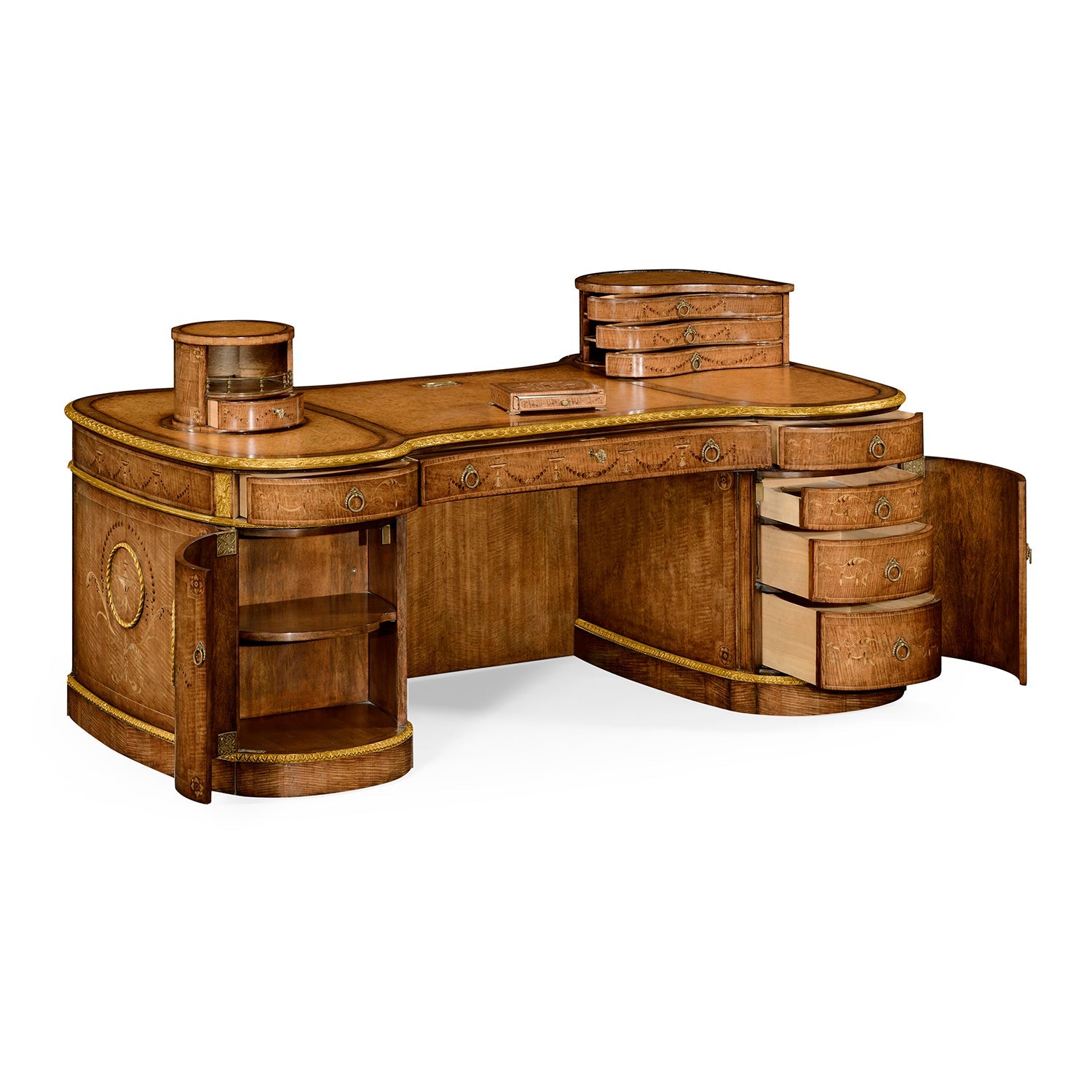 Front view of Georgian desk with open compartments and drawers.