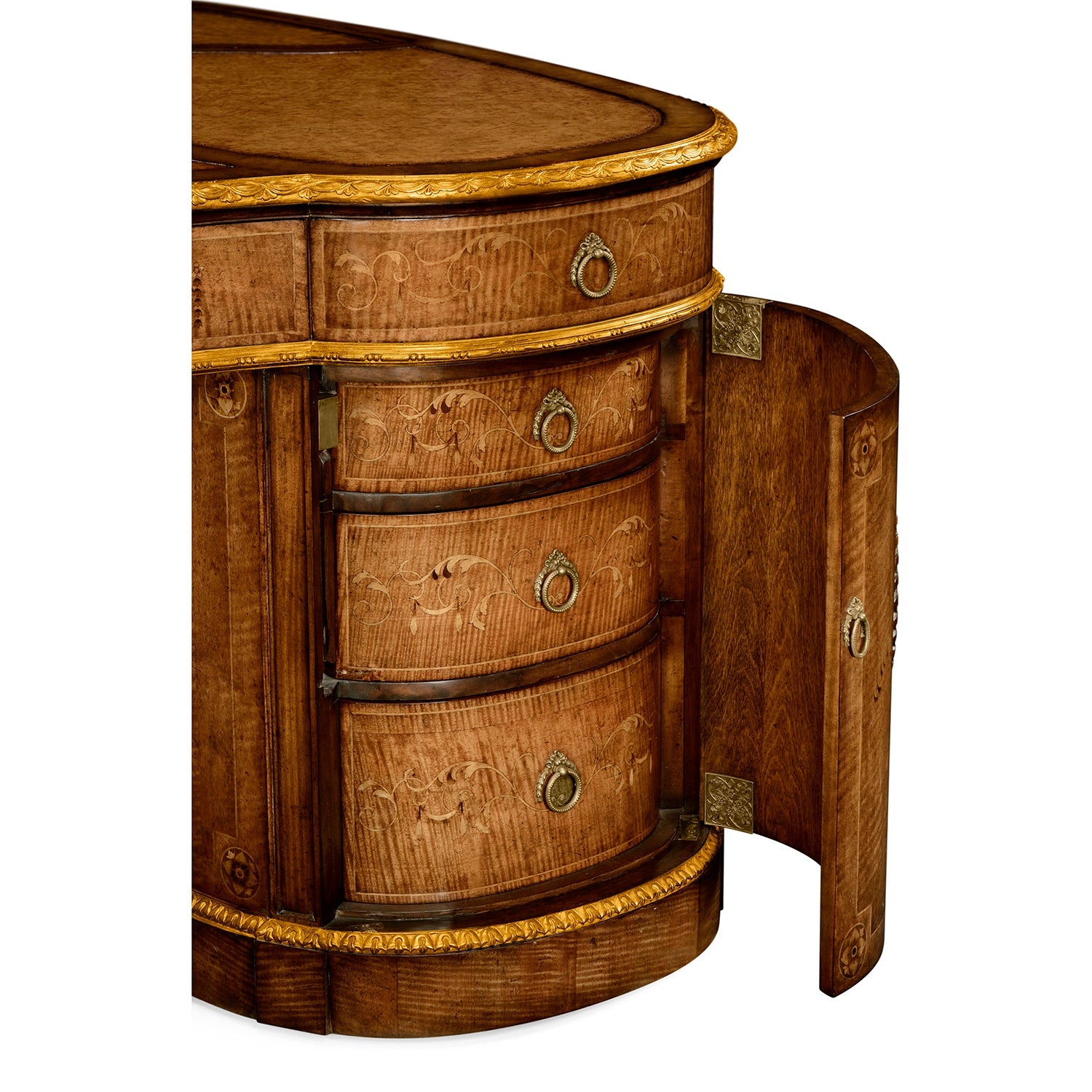 Close-up of Georgian desk left side focusing on drawers.