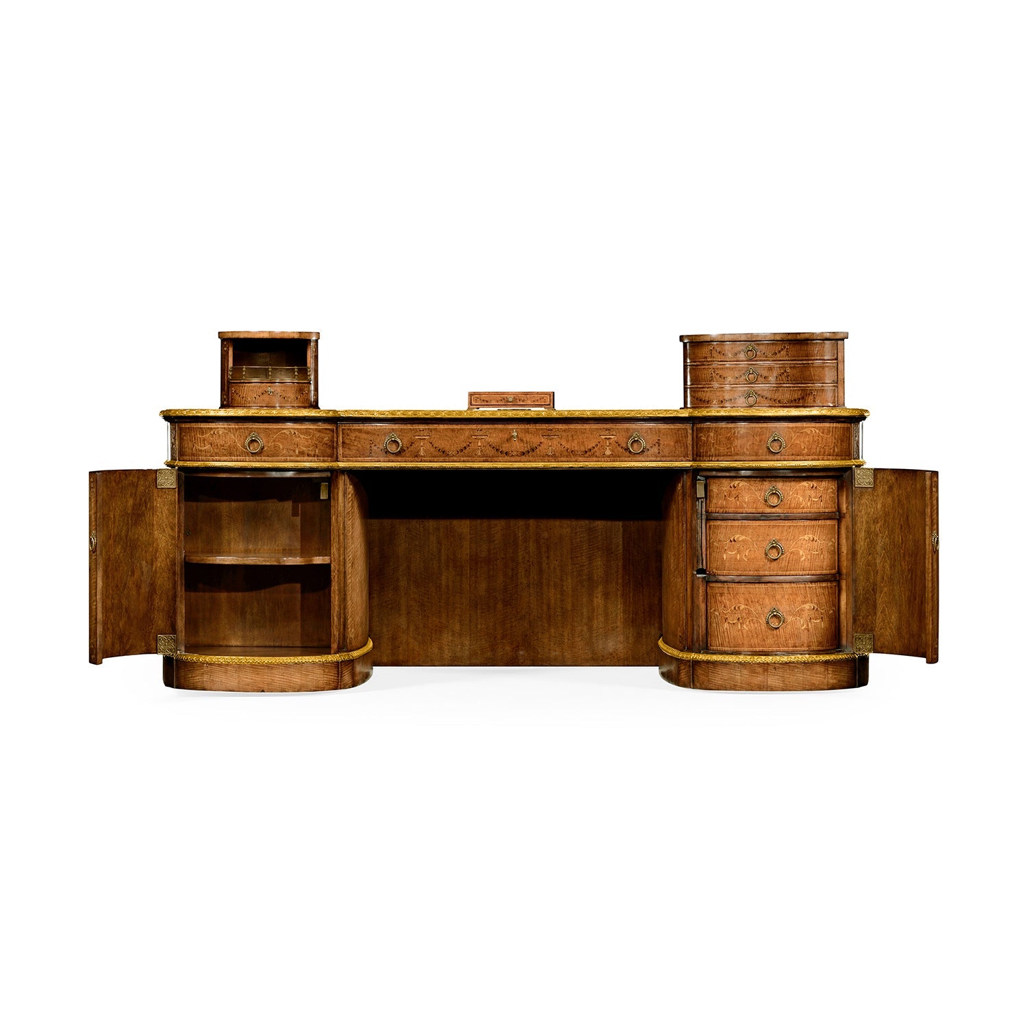 Front view of Georgian desk with doors and drawers open.