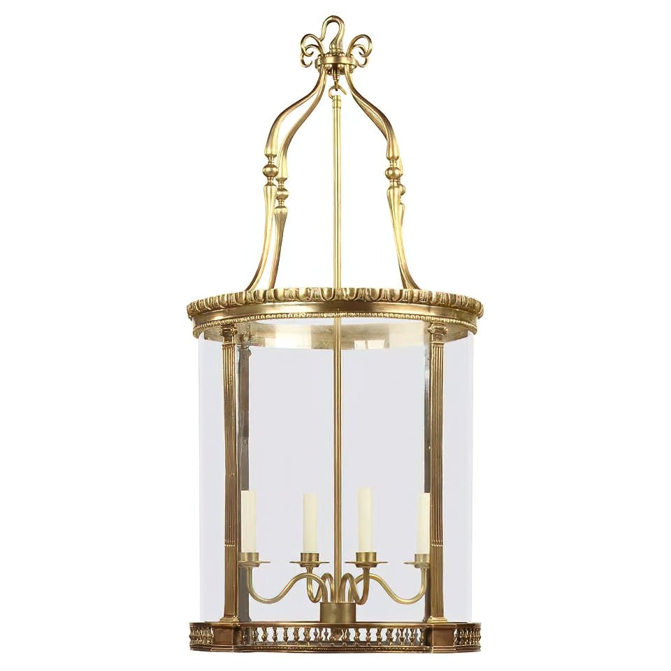 Elegant brass Georgian round hall lantern, side view.