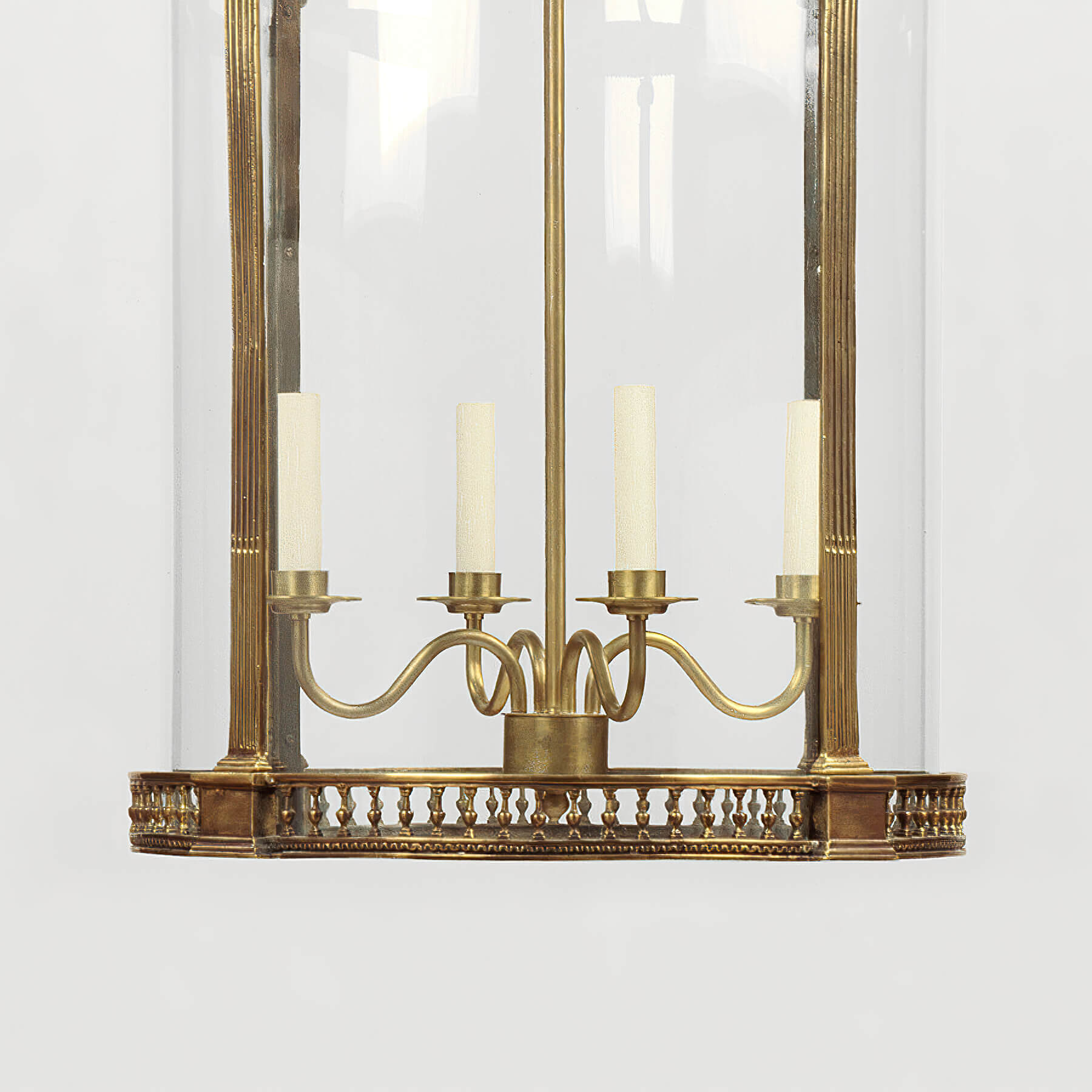 Base of brass Georgian round hall lantern, candle fixtures.