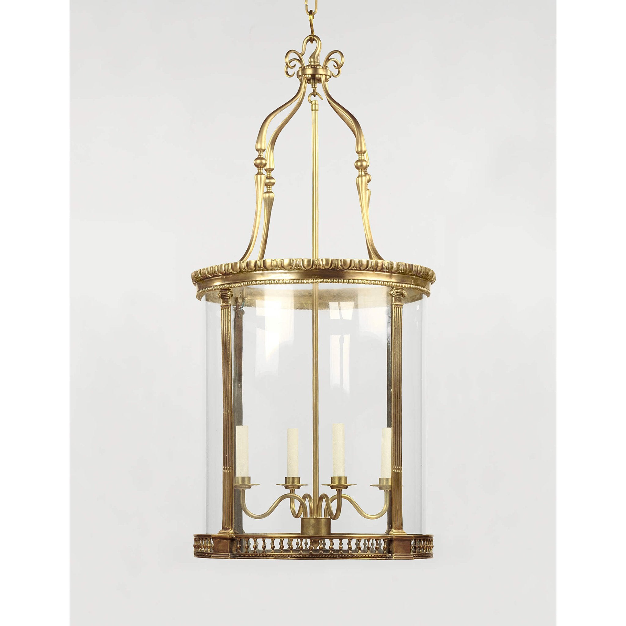 Decorative Georgian round hall lantern with glass panels.