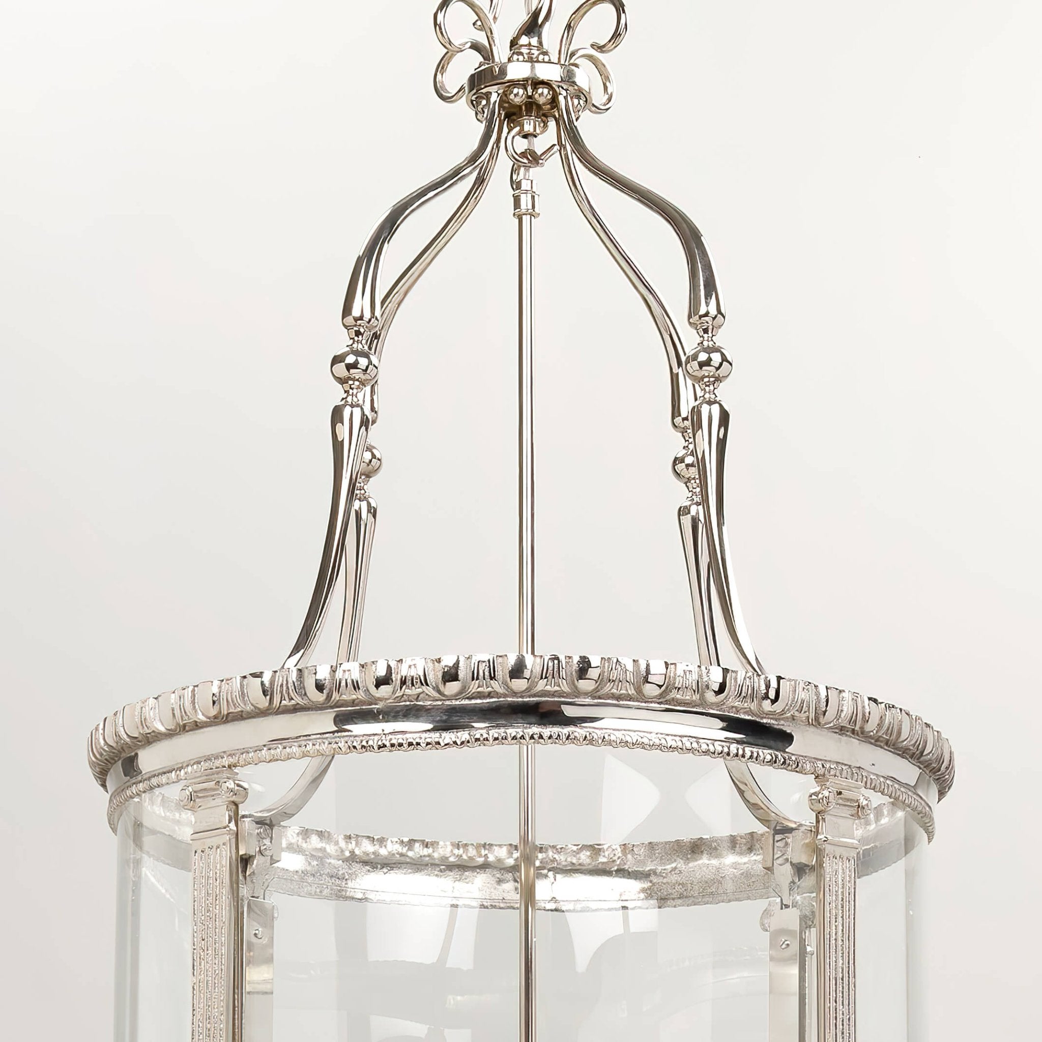 Georgian lantern, intricate metalwork, close-up, nickel frame