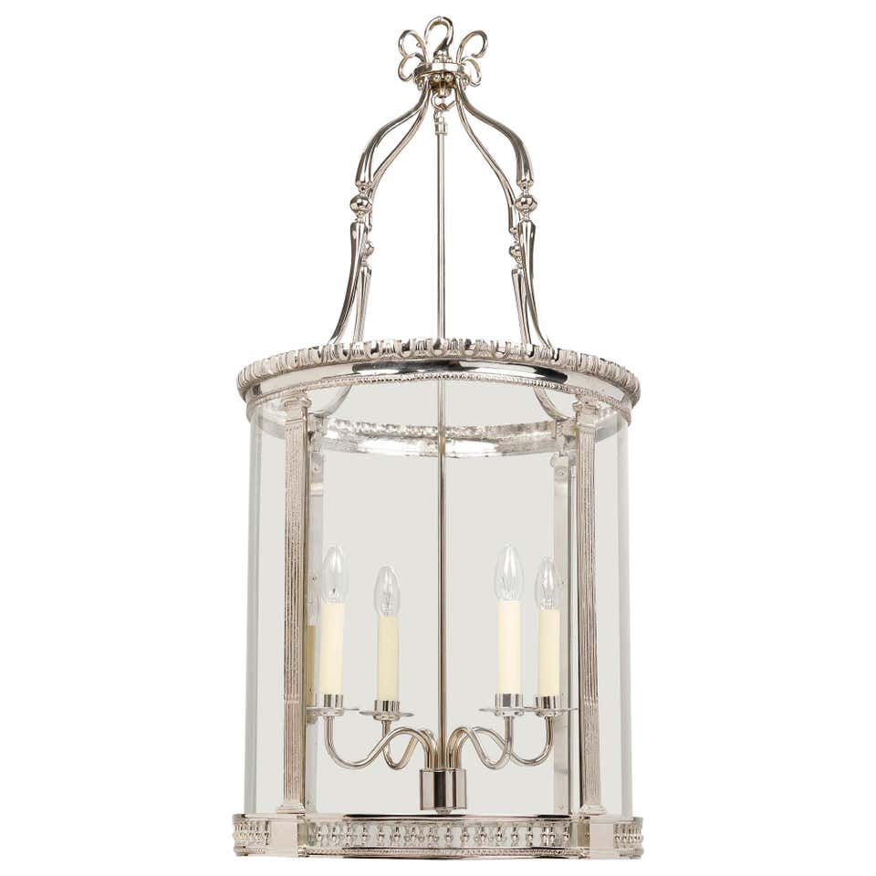 Georgian round hall lantern, full view, nickel finish