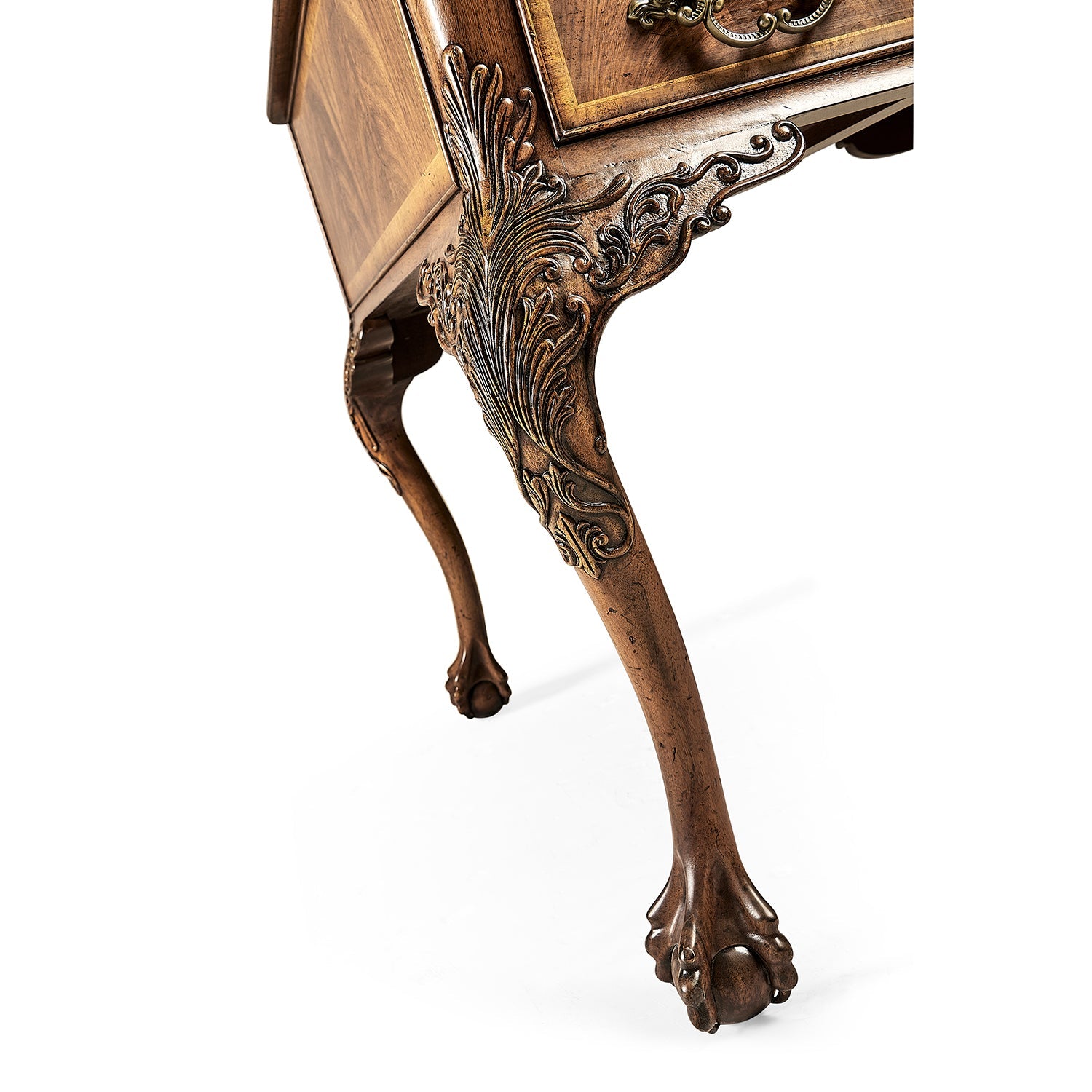 Detailed carving on leg, Georgian walnut desk