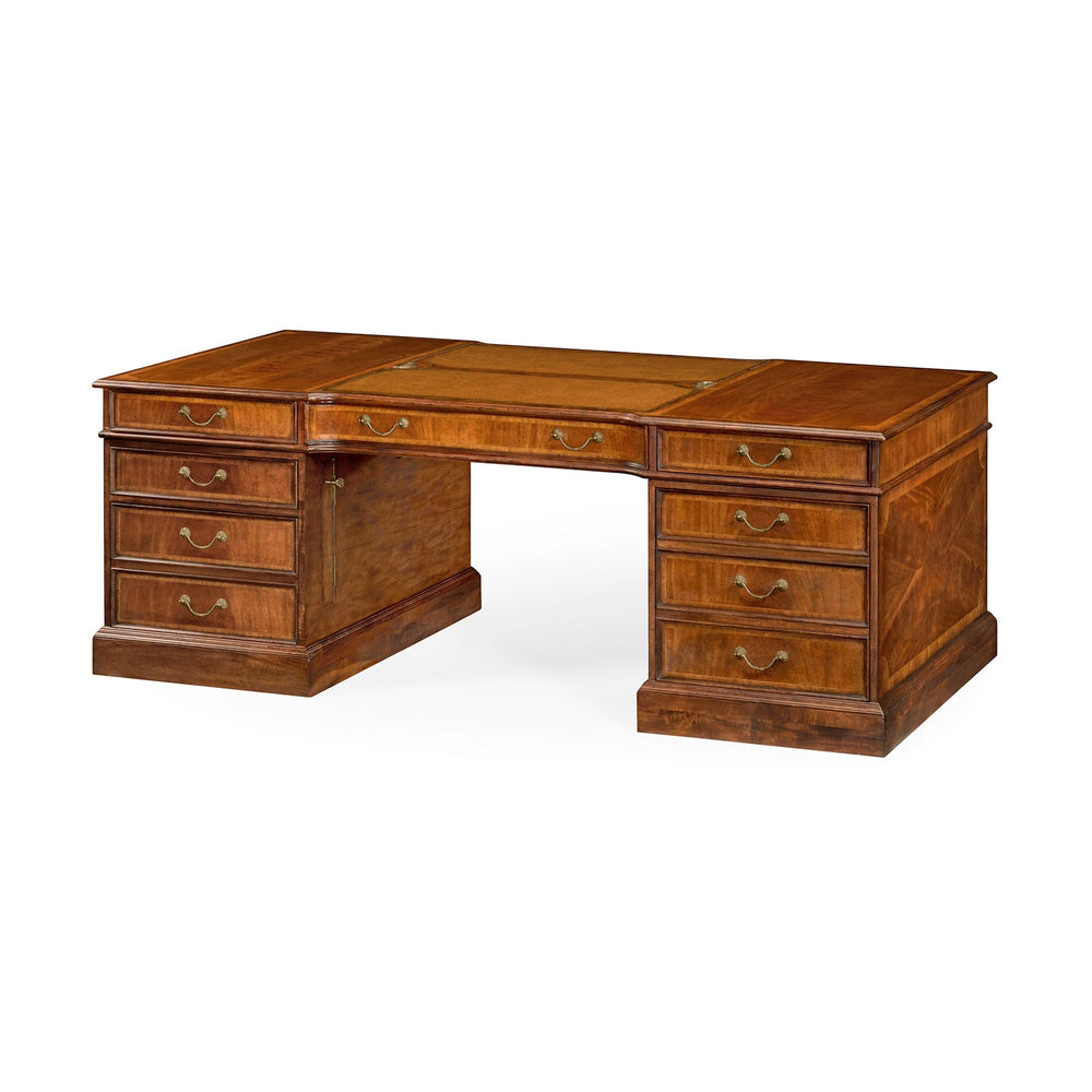 Georgian style walnut partners desk, full view from front.