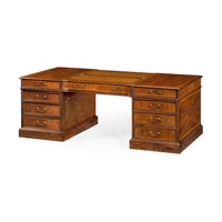Georgian style walnut partners desk, full view from front.