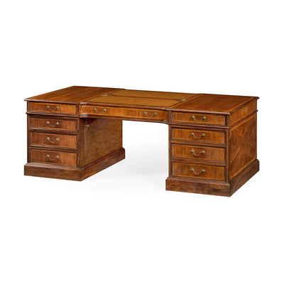 Georgian style walnut partners desk, full view from front.