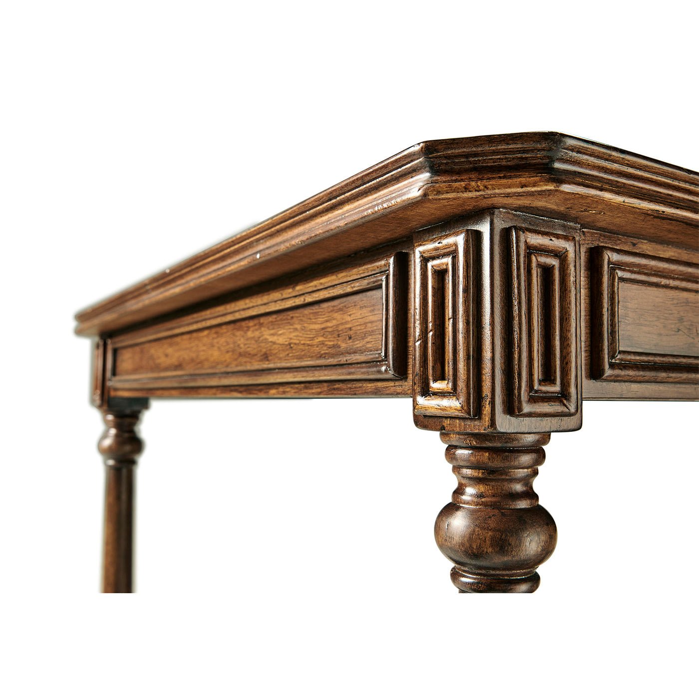 Corner leg design on Georgian walnut side table.
