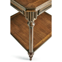 Side angle of Georgian table's intricate leg detail.